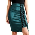 thumbnail image 2 of Leather Pencil Skirt for Women High Waisted Lace Up Bodycon Side Slit Faux Leather Mini Skirt, 2 of 8