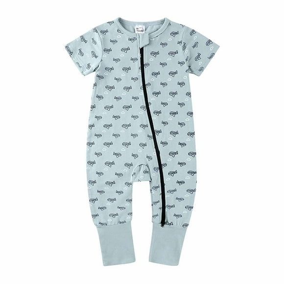 IROINID Clearance Cotton Neutral Onesies Summer Newborn Baby Girls Boys Bodysuit Short Sleeve Printed Zipper One-piece Romper Jumpsuit,Blue