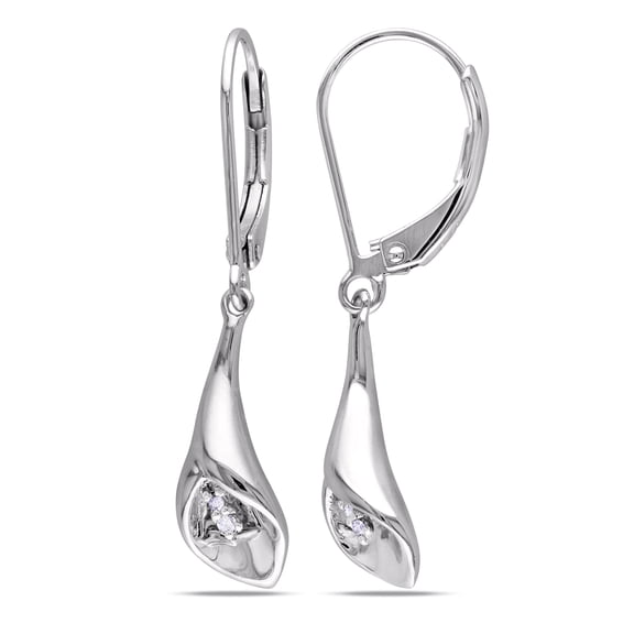 Everly Women's 1/5ct TW Diamond Calla Lily Sterling Silver Leverback Earrings