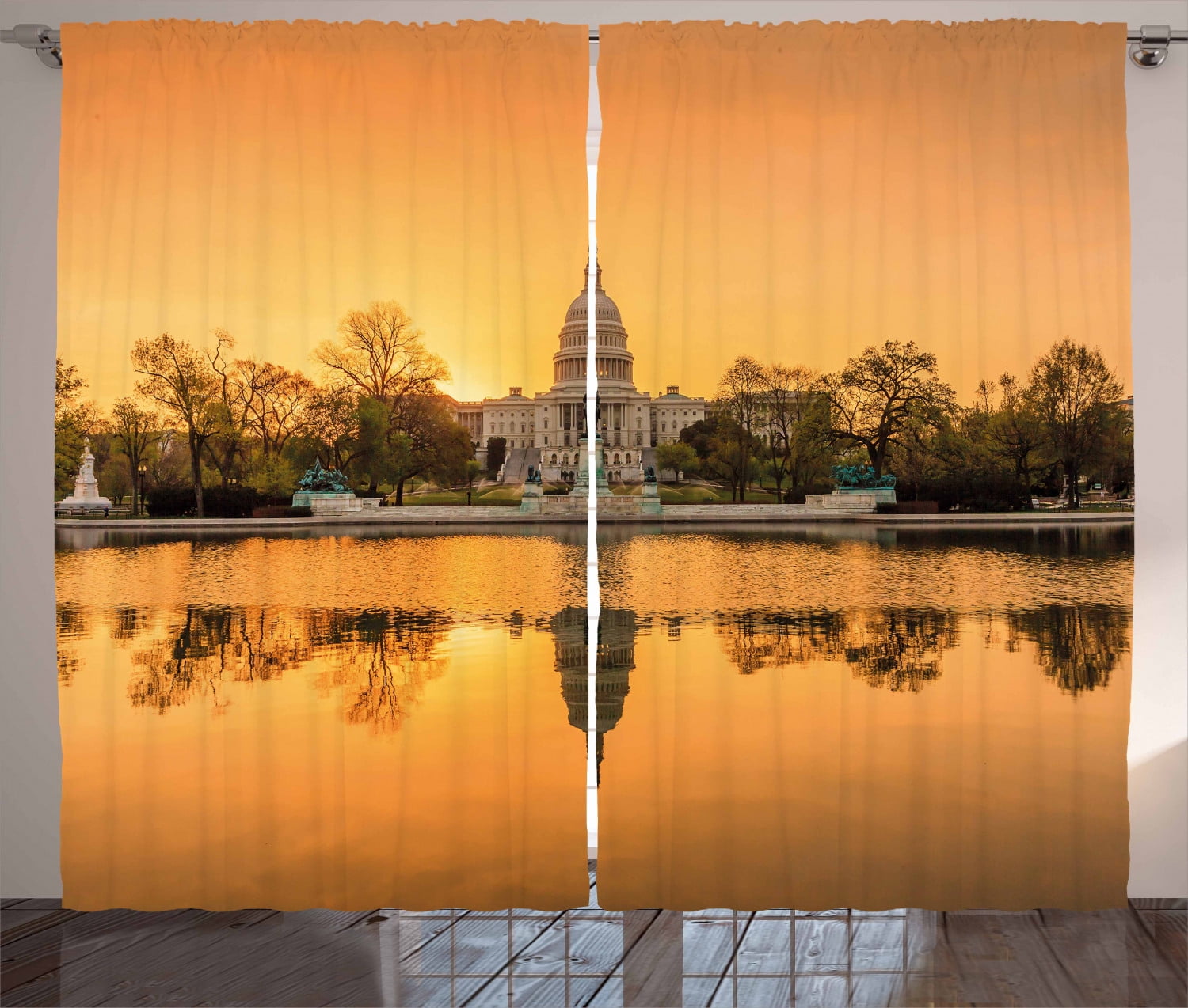 United States Curtains 2 Panels Set, Washington DC American Capital City White House above the