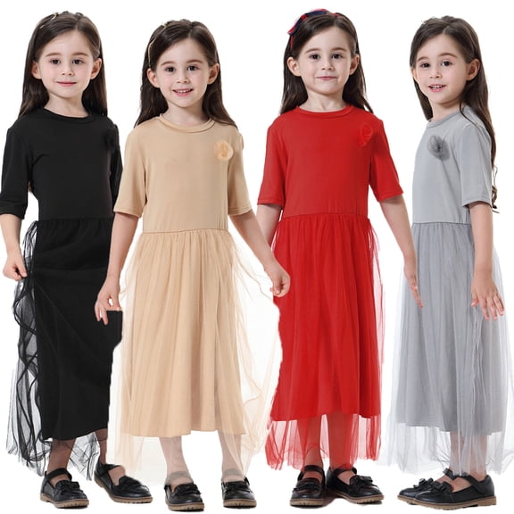 KYAIGUO Kids Toddler Girls Tutu Dress Baby Short Sleeve Silky Dresses Summer Casual Tulle Sundress for 1-12 Years Old