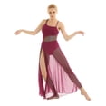 thumbnail image 2 of Kvysinly Women's Lyrical Ballet Dress Asymmetrical Mesh Maxi Dance Skirt with Built-In Leotard Burgundy S, 2 of 7