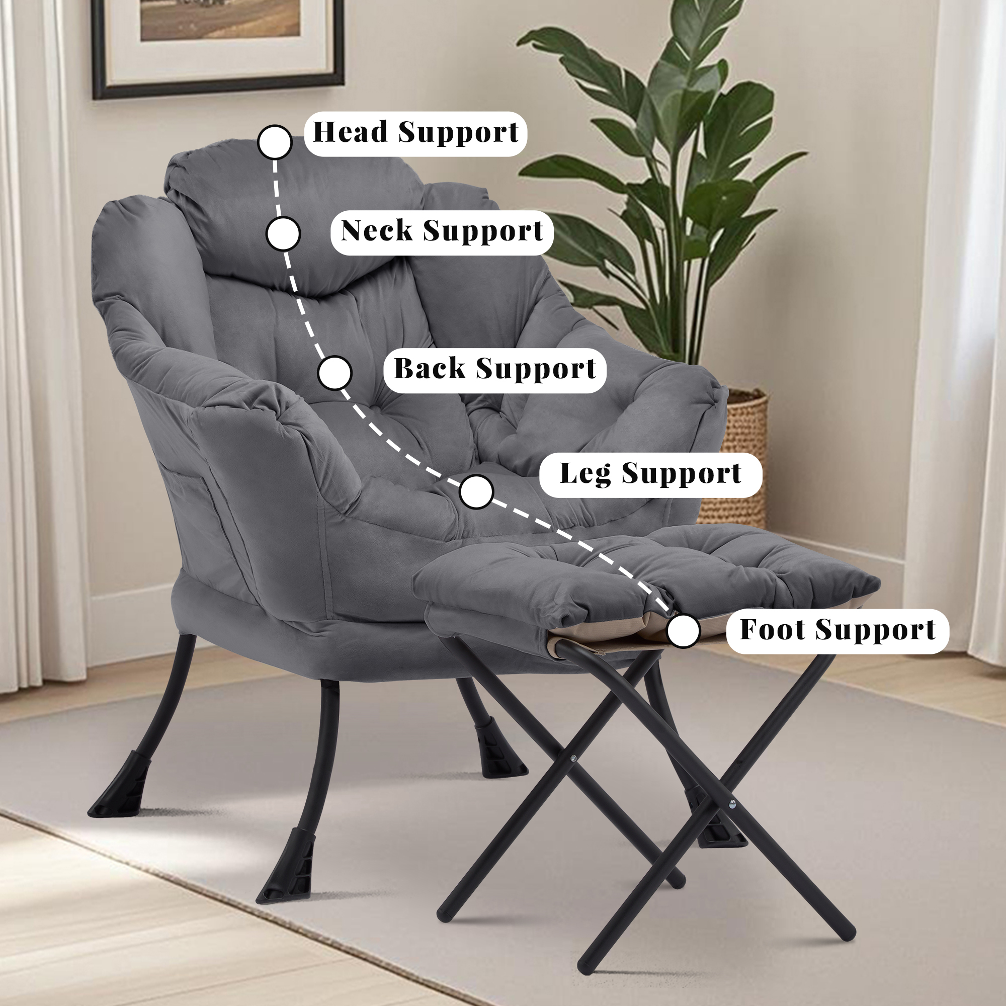 SAETSFEG Lazy Chair with Ottoman, Dark Gray photo 5