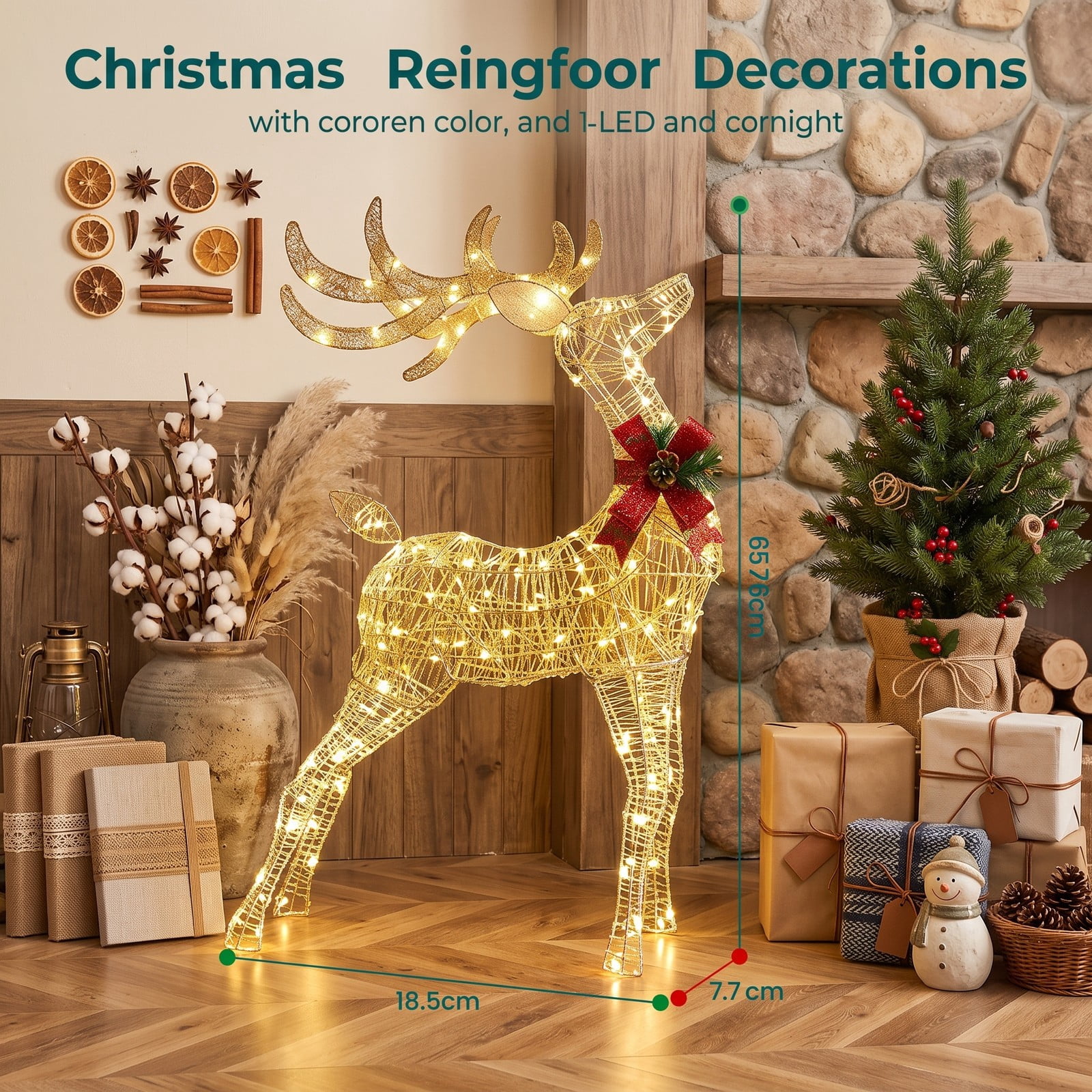 RUIE 53-inch Lighted Standing Reindeer Christmas Decoration, 120 Warm White LEDs, Outdoor Yard Deer with Ground Stakes, White