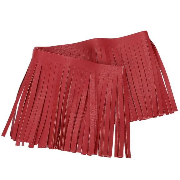 Uxcell 1 Yard PU Leather Fringe Trim, 4 Inch(10cm) Wide Double Side Leather Sewing Tassel Trim Ribbon for DIY Craft Sewing Clothing Handbag Embellishment Decoration, Red