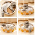 thumbnail image 5 of Basket Bed Furniture Sofá para gatitos y mascotas, cama de fieltro trenzado de forma redonda con cojín extraíble lavable de doble cara, lado de felpa cálido (redondo amarillo) oso de fresa Electrónica, 5 of 5