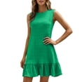 thumbnail image 2 of Fashion Summer Dress for Women Sleeveless Round Neck Casual Loose Fit Solid color Flowing hem Mid Dress for All Occasions Daily Date(Green,S), 2 of 5
