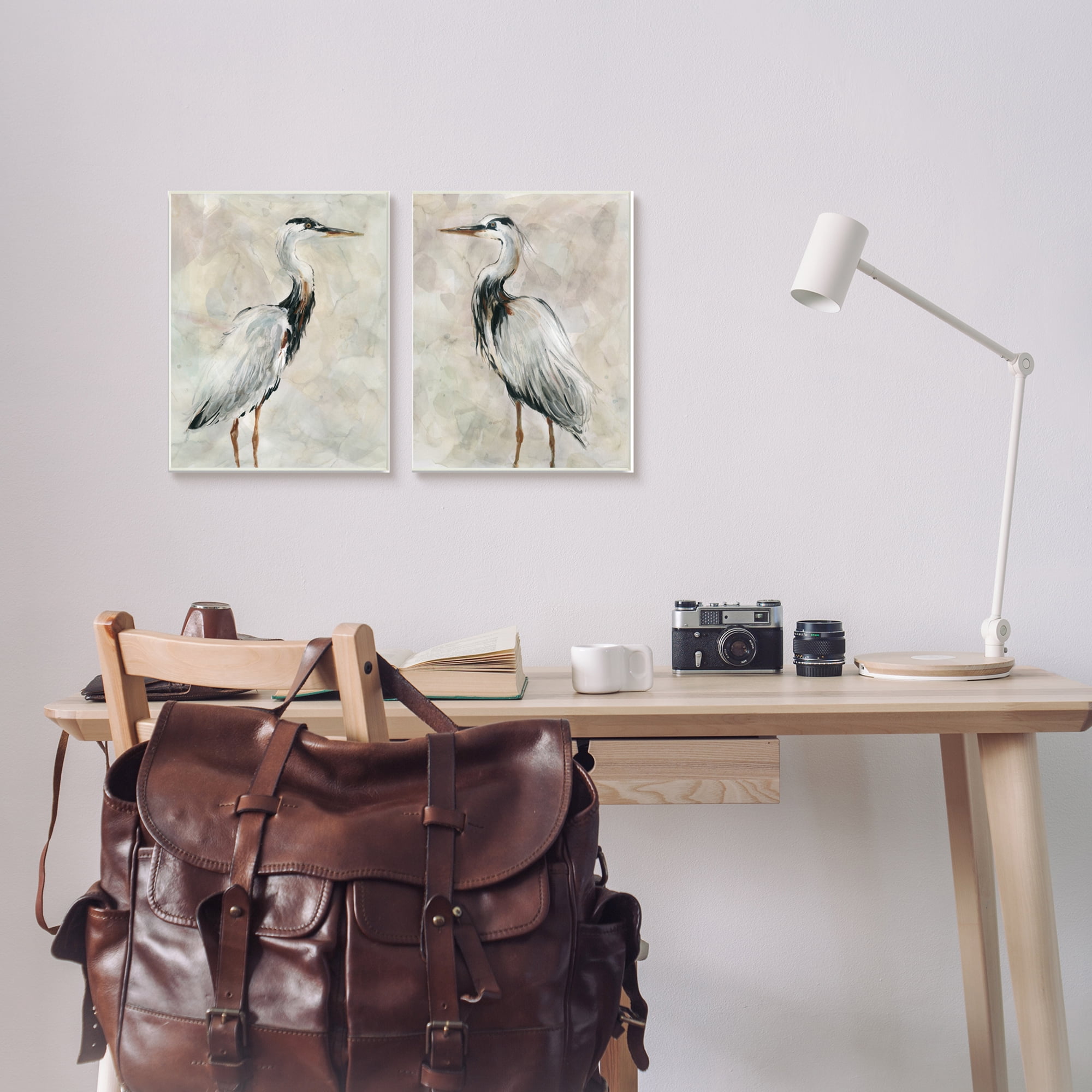 Abstract Watercolour Great Heron Birds Expressive Tan Feathers 10 in x 15 in Framed Painting Art Prints, by Stupell Home Décor Set of 2
