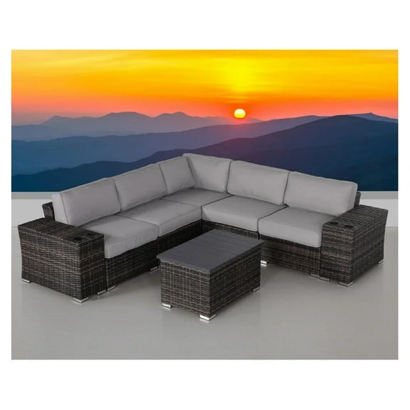 Living Source International 8-Piece Sectional Set w/Plush Cushions in Espresso