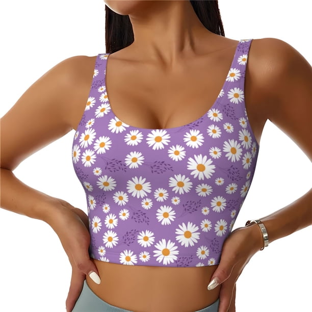 Fotbe Daisies Flowers Sujetador Deportivo Largo sin Aros para Mujer con Almohadillas y Soporte Medio, Transpirable y Absorbente, Camiseta Tipo Chaleco o Tank Top-Large