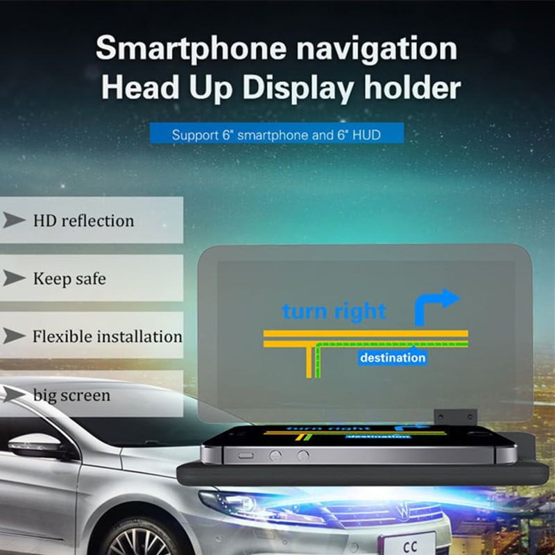 Universa 6" Screen Car HUD Head Up Display Projector Navigation GPS Phone Holder