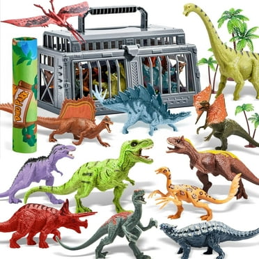 Joyfy 19 PCS Realistic Dinosaur Figures & Trees for Toddlers, Dinosaur Toys with Activity Play Mat & Storage Cage, Dino Playset Toys for Kids Ages 3-5, Dinosaur Toys for Boys and Girls Gift
