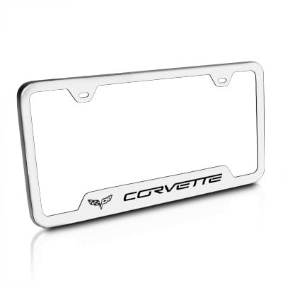 Au-Tomotive Gold, INC. Chevrolet Corvette C6 Logo Brushed Steel Auto License Plate Frame