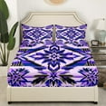 thumbnail image 3 of Purple Southwestern Twin Bed Sheets Set,Western Aztec Sheet Set,Boho Abstract Geometric Sheets,Tribal Diamond Flat Fitted Sheet Rustic Floral Decor Bed Set, 3 of 6
