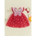 thumbnail image 5 of FEORJGP Infant Baby Girl Valentine's Day Jumpsuit Toddlers Fly Sleeve Bodysuit Dress Heart Print Tulle Mesh Dress Romper with Bow Headband Little Girl Casual Cute Clothes Set for Party, 5 of 9
