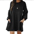 thumbnail image 1 of Jupe Côtelée Tricotée pour Femmes Manches Lanterne Col Rond Robe Courte Pull Jupe avec Poches Automne Hiver Jupe Inférieure, 1 of 5