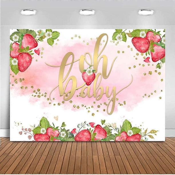 Strawberry Baby Shower Backdrop Oh Baby Girl's Baby Shower Photo Backdrops Berry Sweet Fruits Party Decorations Photography Background (7x5ft)