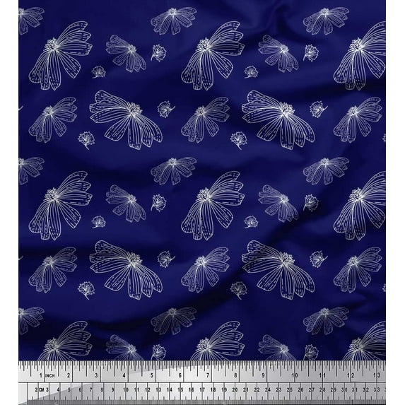 Soimoi Blue Viscose Chiffon Fabric Artistic Floral Print Fabric by the Yard 42 Inch Wide