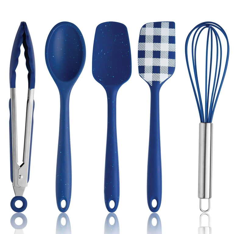 Cook with Color Silicone Kitchen Utensils 5 Piece Set - Spoon, Spatula,  Tongs, Whisk & Turner 