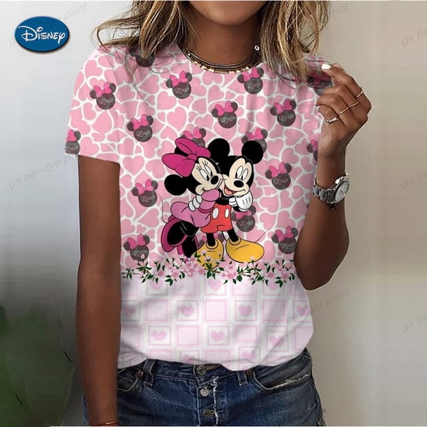 Disney Gold Micky Head Women's Casual Print T-shirt Mickey Mouse High-quality Print Fashion Top Cartoon WholesaleL Gao Jinjia LED