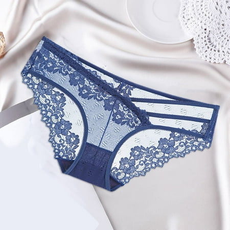 

Jialili Womens Underwear Womens High Waist Lace Mesh Underpants Womens Cute Panties Dark Blue L