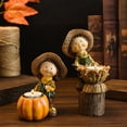 thumbnail image 3 of Resin Pumpkin Figurine With Fall Harvest Theme, Small Tabletop Centerpiece For Autumn Shelf Displays, Mantel Arrangements & Thanksgiving Home Decor, 3 of 7