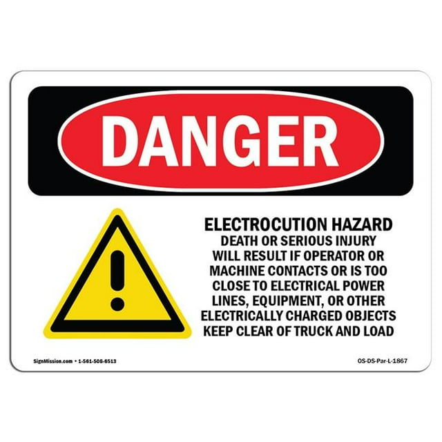 SignMission OS-DS-A-1218-L-1867 12 x 18 in. OSHA Danger Sign - Electrocution Hazard Crane
