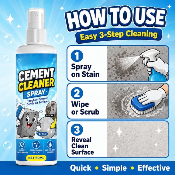 Linnome Heavy Duty Cement Cleaner Spray, 50ml Fast Acting Concrete Stain Remover Spray, Non-Corrosive Cement Floor Cleaning Spray for Garage Patio Rust Oil Tire Grime Dirt Stain Removal