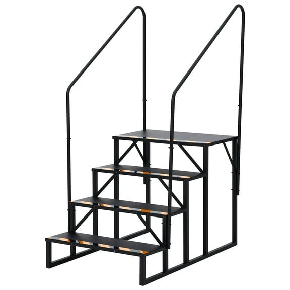 RV Steps with Handrail, 2 Step RV Stairs with Non-Skid Tapes, 660Lbs Heavy Duty Outdoor Mobile Home Stairs for Travel Trailer, Camper