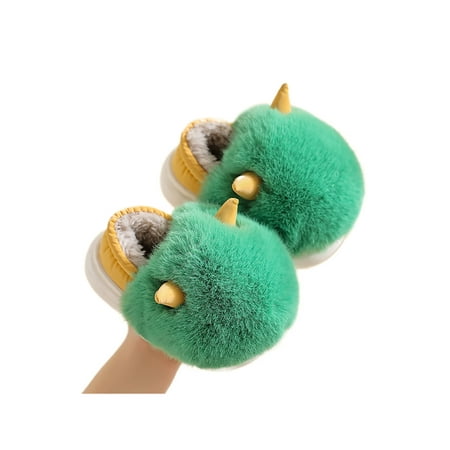 

Gomelly Kids Winter House Shoes Cartoon Animal Slippers Slip On Fuzzy Slipper Cozy Warm Indoor Shoe Home Bedroom Fluffy Slides Horn Green 11.5C-12C
