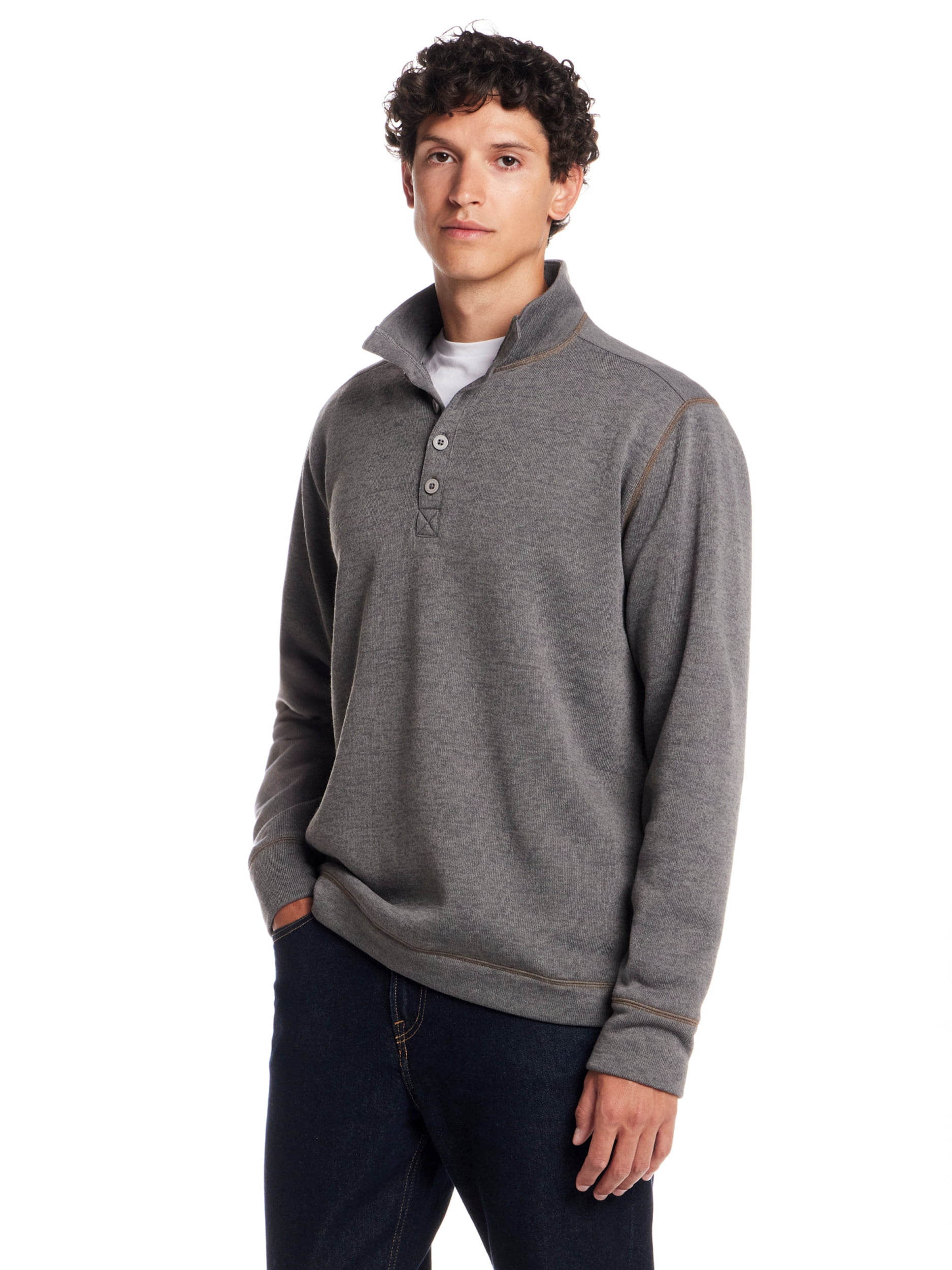 Frontier Threads Men's Long Sleeve Button Mock Neck Sweaterfleece