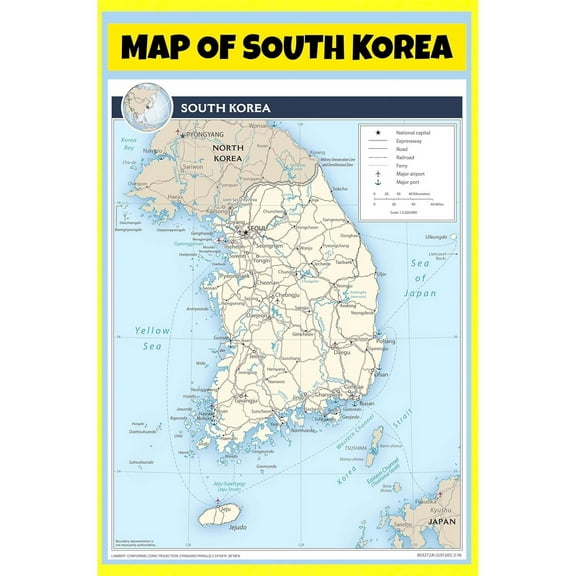 South Korea Map Poster - Laminated Wall Map - Style A - 18x24 - Ideal for Classrooms and Homes – Features Bright Colors and Vivid Imagery