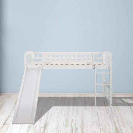 Double loft bed with slide and ladder  white works well with a variety of decor styles  allowing you to easily elevate and enhance your space