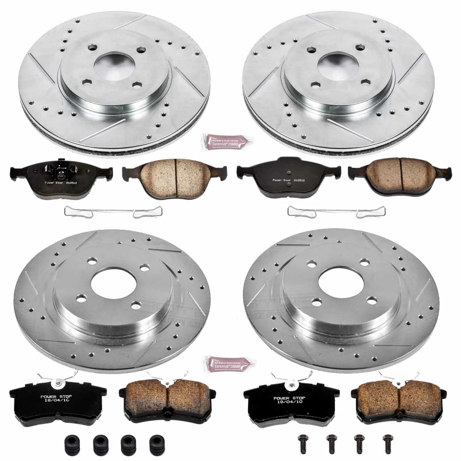 PowerStop Front and Rear Z23 Evolution Sport Carbon-Fiber Ceramic Brake Pad and Drilled & Slotted Rotor Kit Fits: FORD Select Models K4467