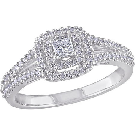 3/8 Carat T.W. Princess- and Round-Cut Diamond Sterling Silver Double ...