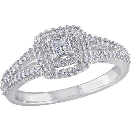 3/8 Carat T.W. Princess- and Round-Cut Diamond Sterling Silver Double-Halo Engagement Ring