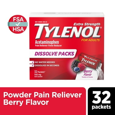 Tylenol Extra Strength Dissolve Packs with Acetaminophen, Berry, 32 Ct