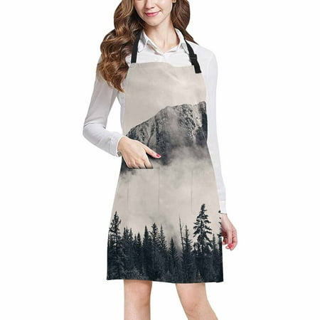ASHLEIGH Banff National Park Foggy Mountains and Forest Tree in Canada Unisex Adjustable Bib Apron with Pockets for Women Men Girls Chef for Cooking Baking Gardening
