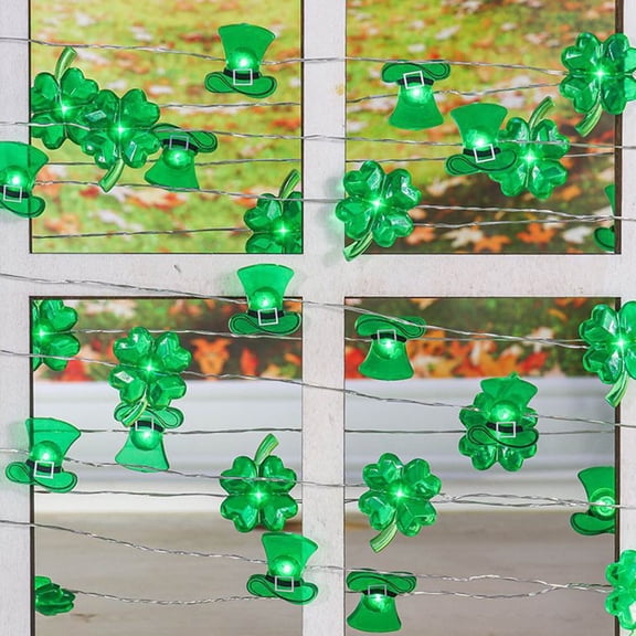 QuanTara St. Patrick's Day Fairy Lights, 39.37in USB Powered Four Leaf Clover String Lights, Waterproof Green LED for Indoor Outdoor Garden Party Decoration