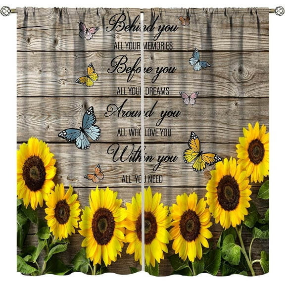 Vintage Sunflower Curtains, Sunflowers On Rustic Wood Panels Inspiring Language, Blackout Curtains for Bedroom Living Room 2 Panel Set,84X84 Inch