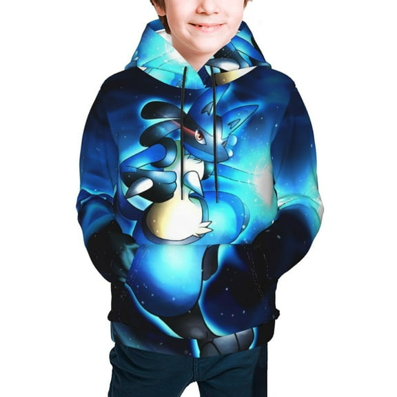 Lucario Youth Cartoon Hoodie Fashion Long Sleeve Kids Pullover Coat Casual Hoody Hooded Sweatshirts for Boys Girls