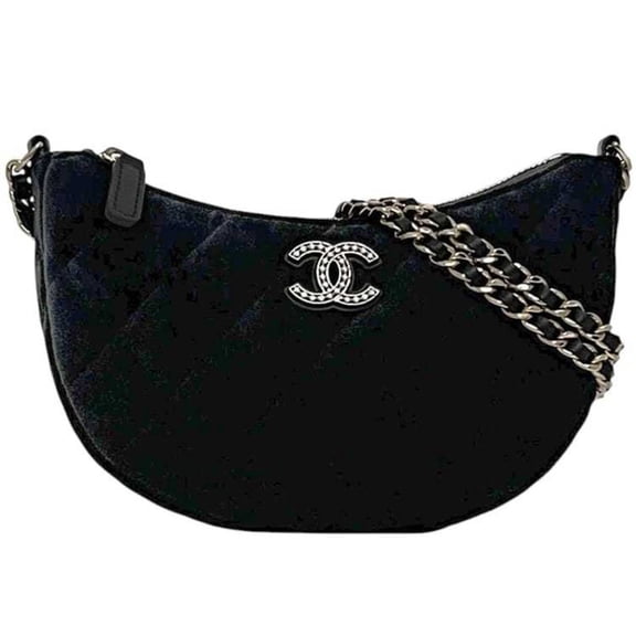 Pre-Owned Chanel Half Moon Chain Shoulder Bag f-24440 Black 2024 Years Matelassé... (Good)