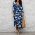 thumbnail image 4 of DISNIMO Floral Printed Womens Casual Maxi Dress Loose V Neck Dresses 3/4 Sleeve Midi Dress Linen-Like Lightweight Dresses for Women, 4XL, 4 of 6