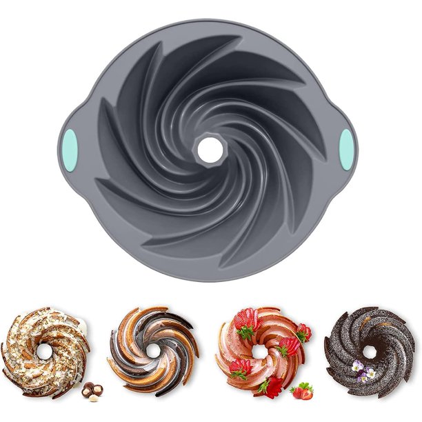 Molde para pasteles Bunte de silicona de 10 pulgadas con diseño en espiral, molde para pasteles de silicona antiadherente para hornear bizcocho, gelatina, gelatina, marco reforzado