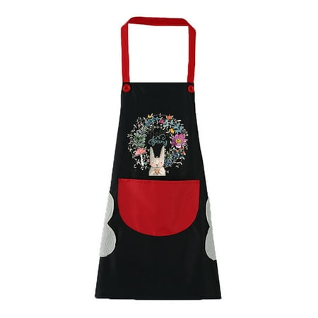 

Popvcly Kitchen Apron Wipeable Waterproof Oil-Proof Cartoon Wreath Rabbit Plaid Kitchen Nail Shop Apron For Women Baking Accessories