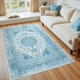 thumbnail image 2 of Macgace 4x6 Washable Rugs for Living Room, Faux Wool Vintage Rug for Bedroom Dining Room, Low Pile Soft Boho Floor Covering Carpet Retro Distressed Medallion Mat Traditional Interiors, Blue, 2 of 8