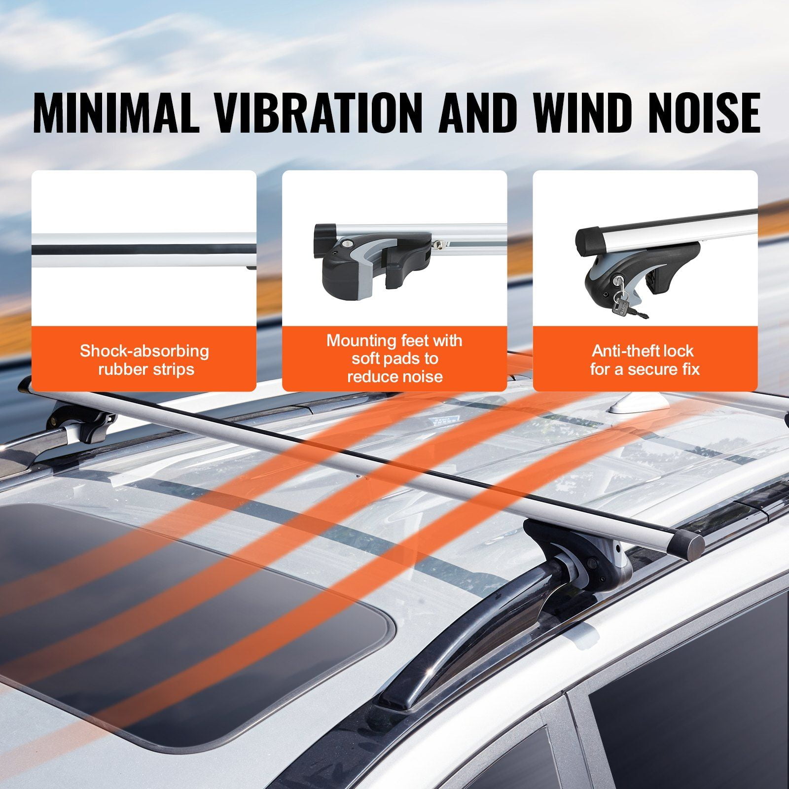 Aluminum Roof Rack Cross Bars 200 lbs Load Capacity Adjustable with Locks Fit Raised Side Rail SUVs Sedans Vans