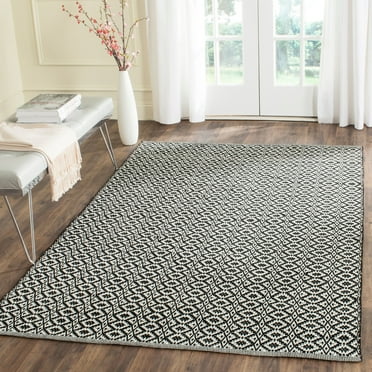 SAFAVIEH Montauk Corrine Geometric Cotton Area Rug, Ivory/Black, 5' x 7'