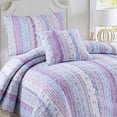 thumbnail image 2 of Cozy Line Home Fashions Raelynn Romantique Dentelle Orchidée Violet Pâle Bleu Imprimé de Fleurs Rayé Coton Literie 3D Ensemble de Courtepointe, Couvre-Lit Réversible, Jeté de Lit pour Filles Femmes (Lavande, Lit Simple - 2 Pcs, 2 of 5