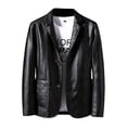 thumbnail image 2 of Men's Leather Jacket with Suit Collar, Casual Leather Coat Black L, 2 of 9